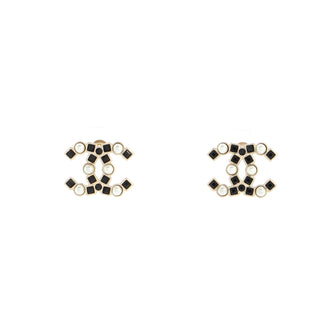 Chanel CC Stud Earrings Metal with Faux Pearls, Resin, and Crystals