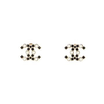 Chanel CC Stud Earrings Metal with Faux Pearls, Resin, and Crystals