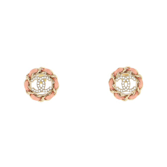 Chanel Chain Around CC Stud Earrings Metal with Leather and Crystals