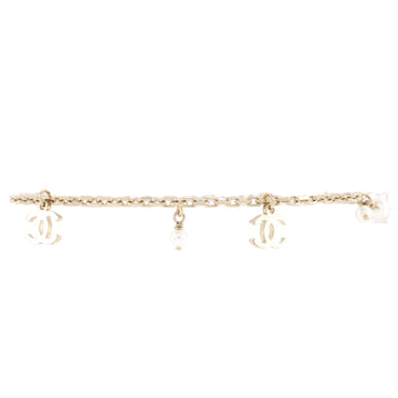 Chanel CC Chain Anklet Bracelet Metal with Faux Pearls