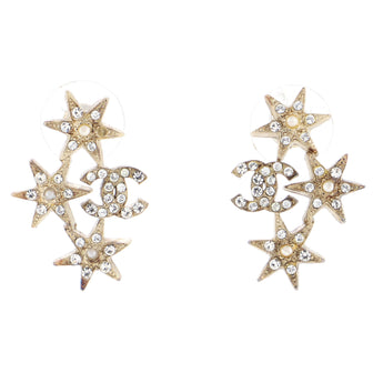 Chanel CC Triple Star Cluster Stud Earrings Metal with Crystals and Faux Pearls