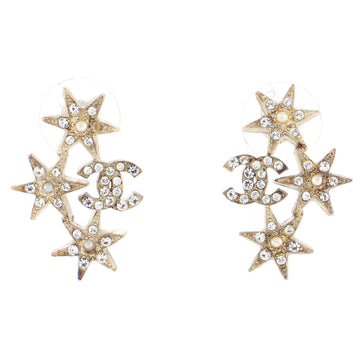 Chanel CC Triple Star Cluster Stud Earrings Metal with Crystals and Faux Pearls