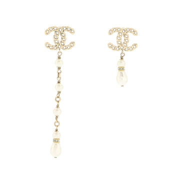 Chanel Asymmetrical CC Drop Dangling Earrings Metal with Crystals, Faux Pearls