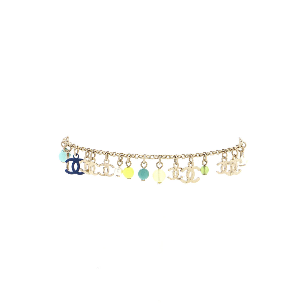 Chanel CC Charms Anklet Bracelet Metal with Faux Pearls and Beads