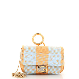 Fendi Chain Baguette Charm Bag Pequin Raffia Nano
