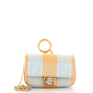 Fendi Chain Baguette Charm Bag Pequin Raffia Nano