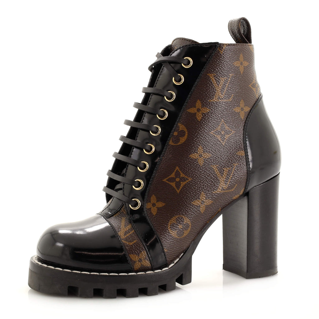 Louis Vuitton Women's Star Trail Ankle Boots Monogram Canvas and Leather with Suede Black