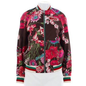 Gucci Women's Reversible Logo Patch Bomber Jacket Floral Print Silk