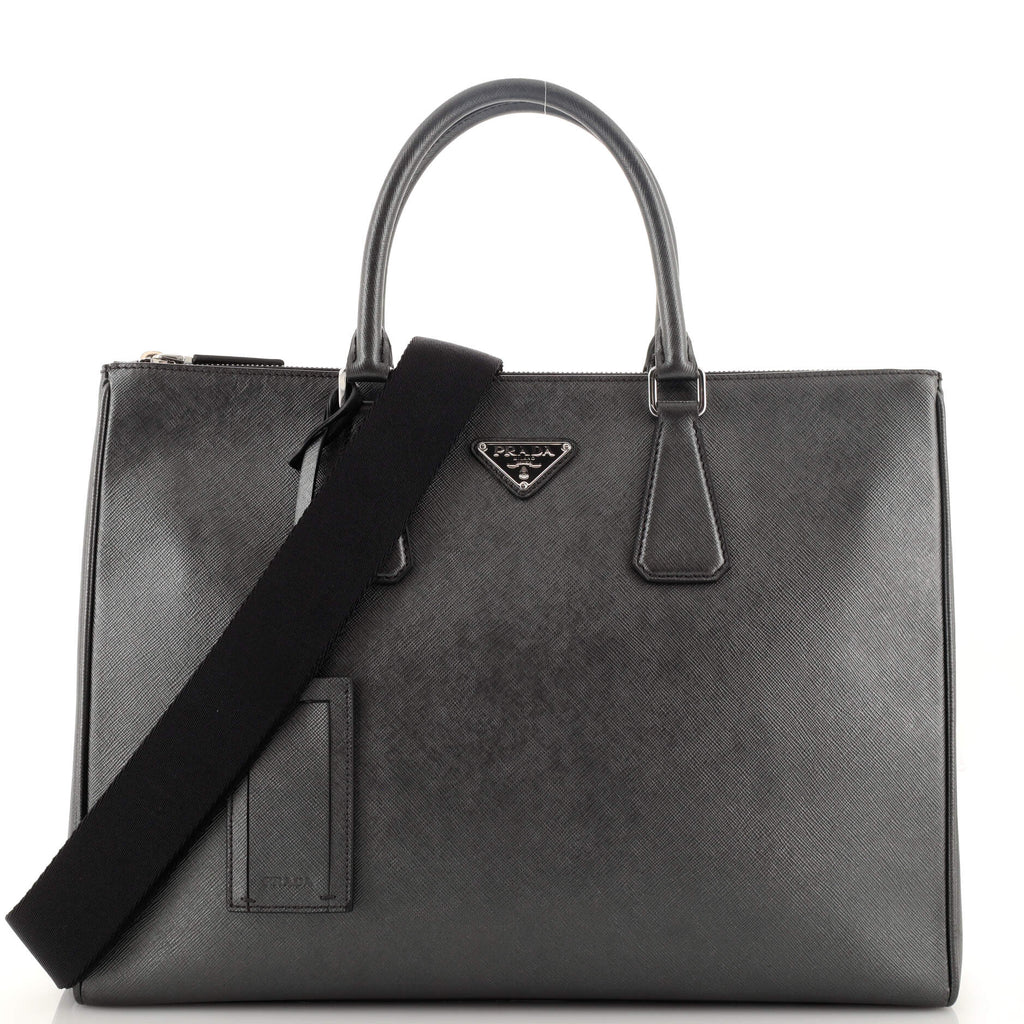 Prada Galleria Double Zip Travel Tote Saffiano Leather Large Gray