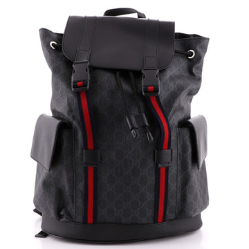 Gucci Double Pocket Buckle Backpack GG Coated Canvas Large