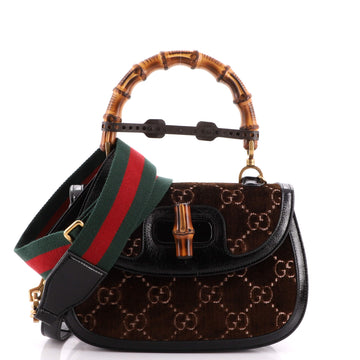 Gucci Bamboo 1947 Top Handle Bag GG Velvet with Leather Medium