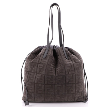Fendi Drawstring Tote Zucca Embossed Suede Large
