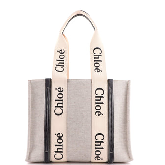 Chloe Woody Tote Canvas with Leather Medium