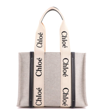 Chloe Woody Tote Canvas with Leather Medium