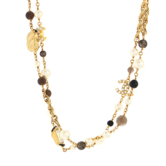 Chanel CC Station Long Necklace Metal with Faux Pearls, Beads, and Crystals