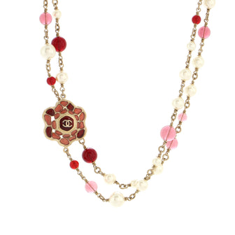 Chanel CC Long Necklace Metal with Faux Pearls, Beads, and Resin