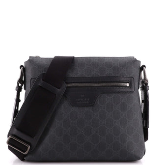 Gucci Front Zip Flat Messenger Bag GG Coated Canvas Medium