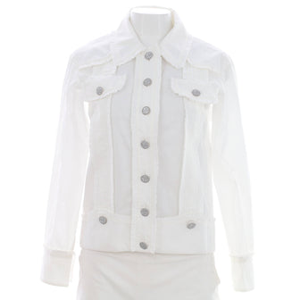 Chanel Women's Button Up Blouse Jacket Cotton Blend with Ruffle Detail
