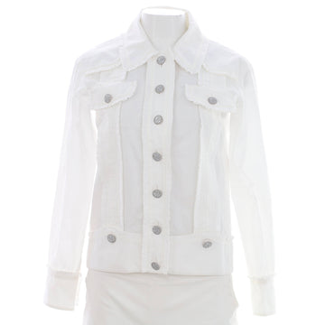 Chanel Women's Button Up Blouse Jacket Cotton Blend with Ruffle Detail