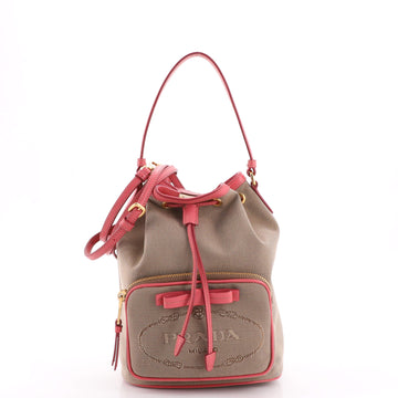 Prada Logo Drawstring Bucket Bag Canvas