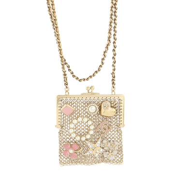Chanel Frame Pouch Chain Necklace Embellished Metal