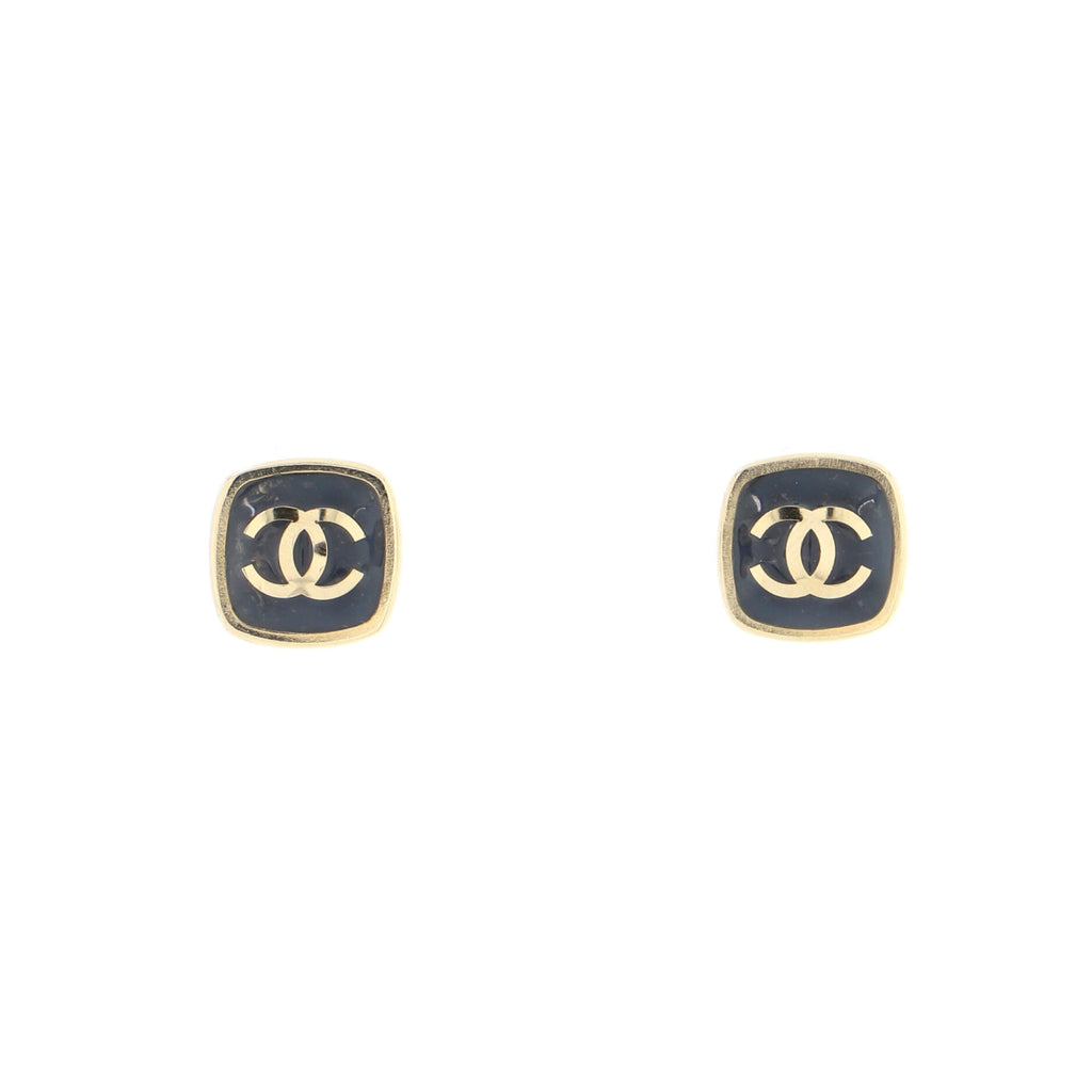 Chanel CC Square Stud Earrings Metal and Resin Blue 199862208
