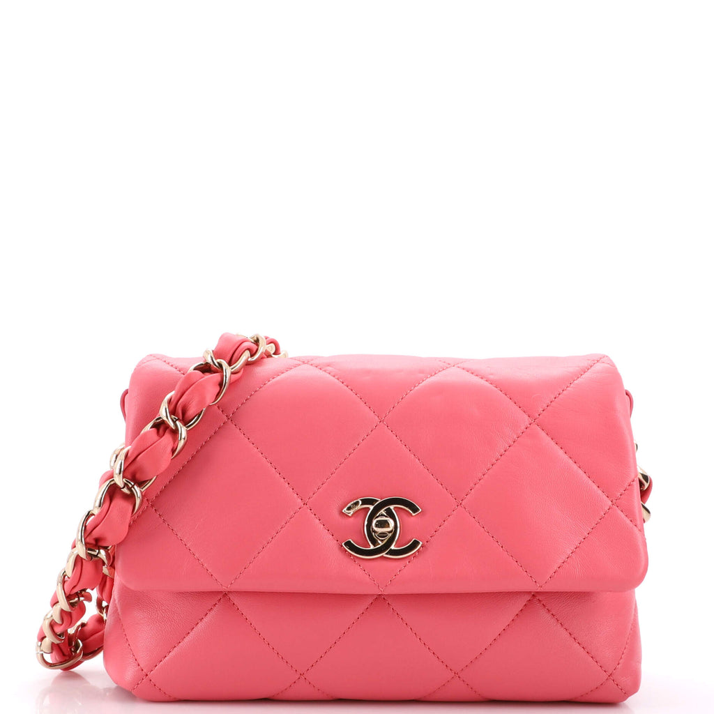 Chanel Logo Chain Strap Flap Bag Quilted Lambskin Medium Pink 21794056