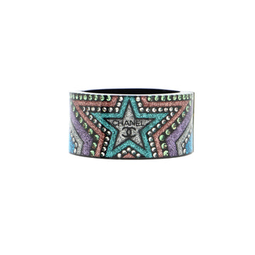 Chanel Star Cuff Bracelet Rhinestone and Glitter Covered Resin