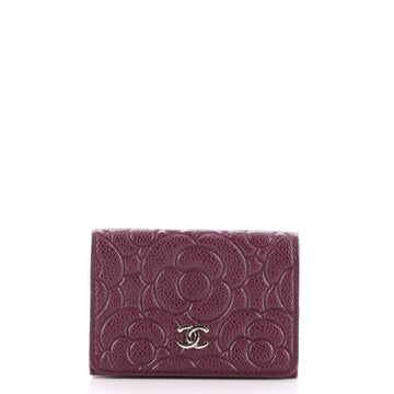 Chanel CC Trifold Flap Wallet Camellia Caviar Small