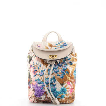 Salvatore Ferragamo Gancini Flap Drawstring Backpack Printed Gancini Nylon and Leather Mini