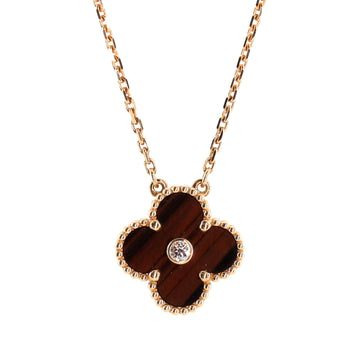 Van Cleef & Arpels Vintage Alhambra Pendant Necklace 18K Rose Gold and Tiger Eye with Diamond