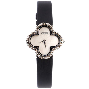 Van Cleef & Arpels Alhambra Quartz Watch White Gold and Satin with Mother of Pearl 26