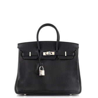 Hermes Birkin Handbag Black Evergrain with Palladium Hardware 25