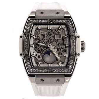 Hublot Spirit of Big Bang Moonphase Chronograph Automatic Watch Titanium and Rubber with Diamond Bezel 42