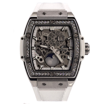 Hublot Spirit of Big Bang Moonphase Chronograph Automatic Watch Titanium and Rubber with Diamond Bezel 42