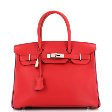 Hermes Birkin Handbag Bicolor Swift with Palladium Hardware 30