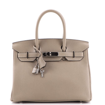 Hermes Birkin Handbag Green Clemence with Palladium Hardware 30