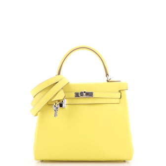 Hermes Kelly Handbag Yellow Swift with Palladium Hardware 25