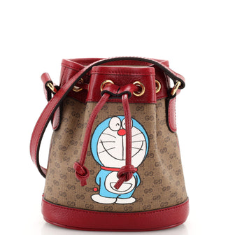 Gucci Doraemon Bucket Bag Printed Mini GG Coated Canvas Mini Brown