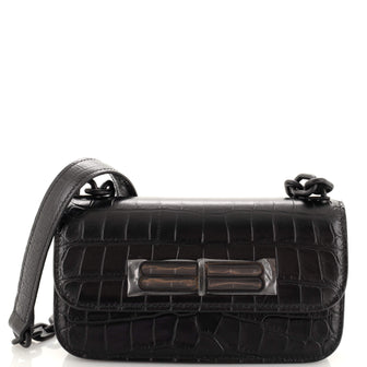Balenciaga Gossip Flap Bag Crocodile Embossed Leather XS