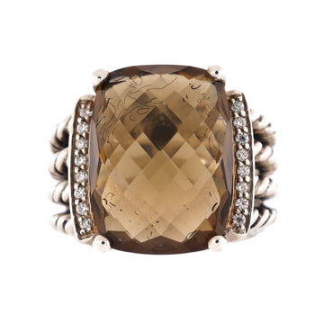 David Yurman Wheaton Ring Sterling Silver with Smoky Topaz and Diamonds 16mm