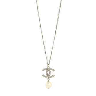 Chanel Twisted CC Pendant Necklace Metal with Crystals and Faux Pearl