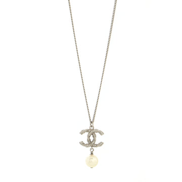 Chanel Twisted CC Pendant Necklace Metal with Crystals and Faux Pearl