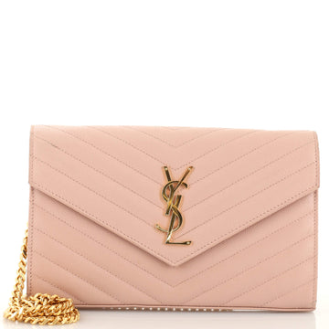 Saint Laurent Classic Monogram Wallet on Chain Matelasse Chevron Leather Medium