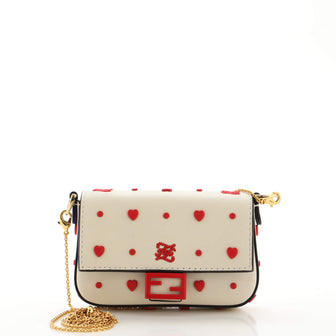 Fendi Valentine's Day Chain Baguette Charm Bag Embellished Leather Nano