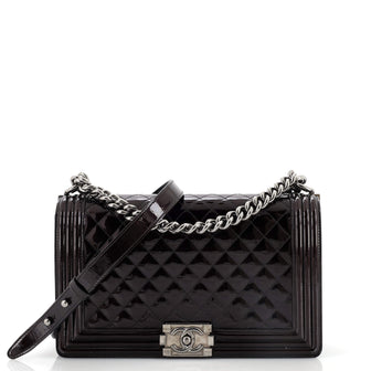 Chanel Boy Flap Bag Quilted Patent Large