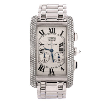 Cartier Tank Americaine Chronoflex Chronograph Quartz Watch White Gold with Diamond Bezel 26