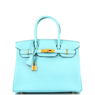 Hermes Birkin Handbag Blue Epsom with Gold Hardware 30
