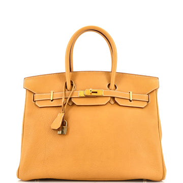 Hermes Birkin Handbag Brown Fjord with Gold Hardware 35