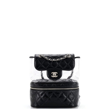 Chanel Zip Around Flap Backpack Quilted Crumpled Calfskin and PVC Small